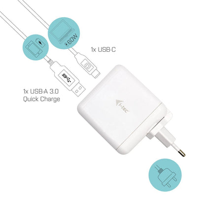 i-tec CHARGER-C60WTUK Caricabatterie per dispositivi mobili Bianco Interno [C31FLATDP60HZ]