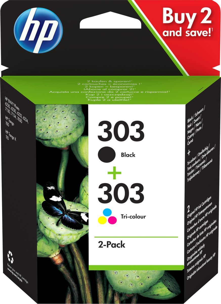 HP Confezione da 2 cartucce di inchiostro nero/in tricromia originali 303 [3YM92AE]