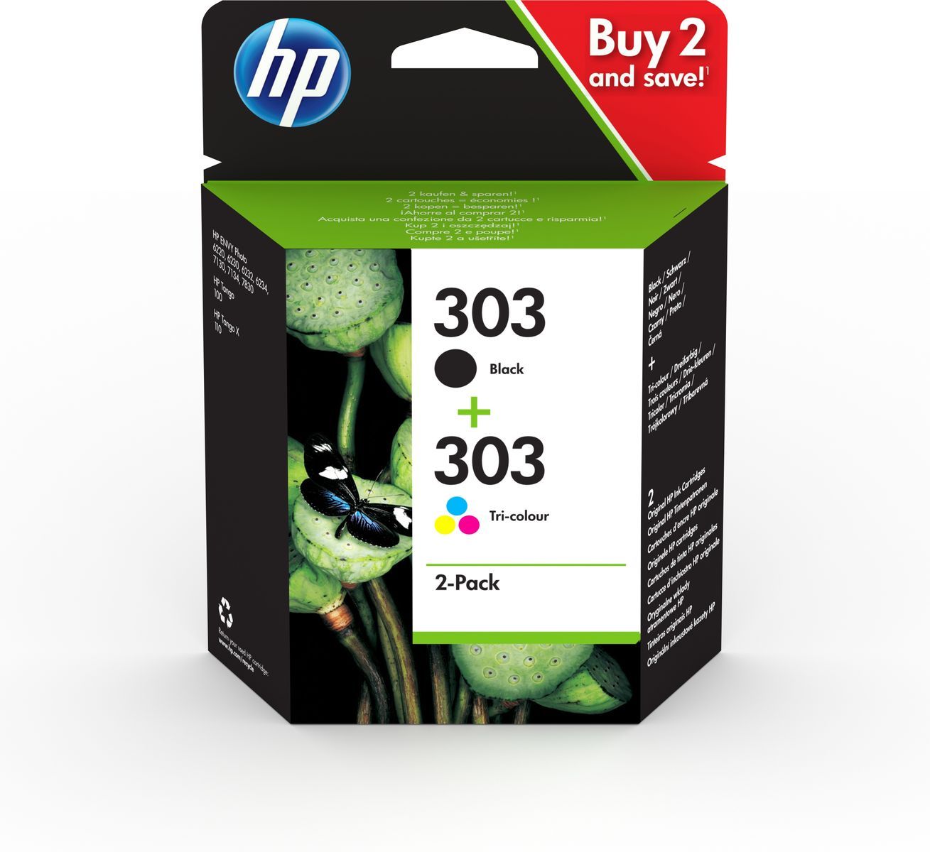 HP Confezione da 2 cartucce di inchiostro nero/in tricromia originali 303 [3YM92AE]