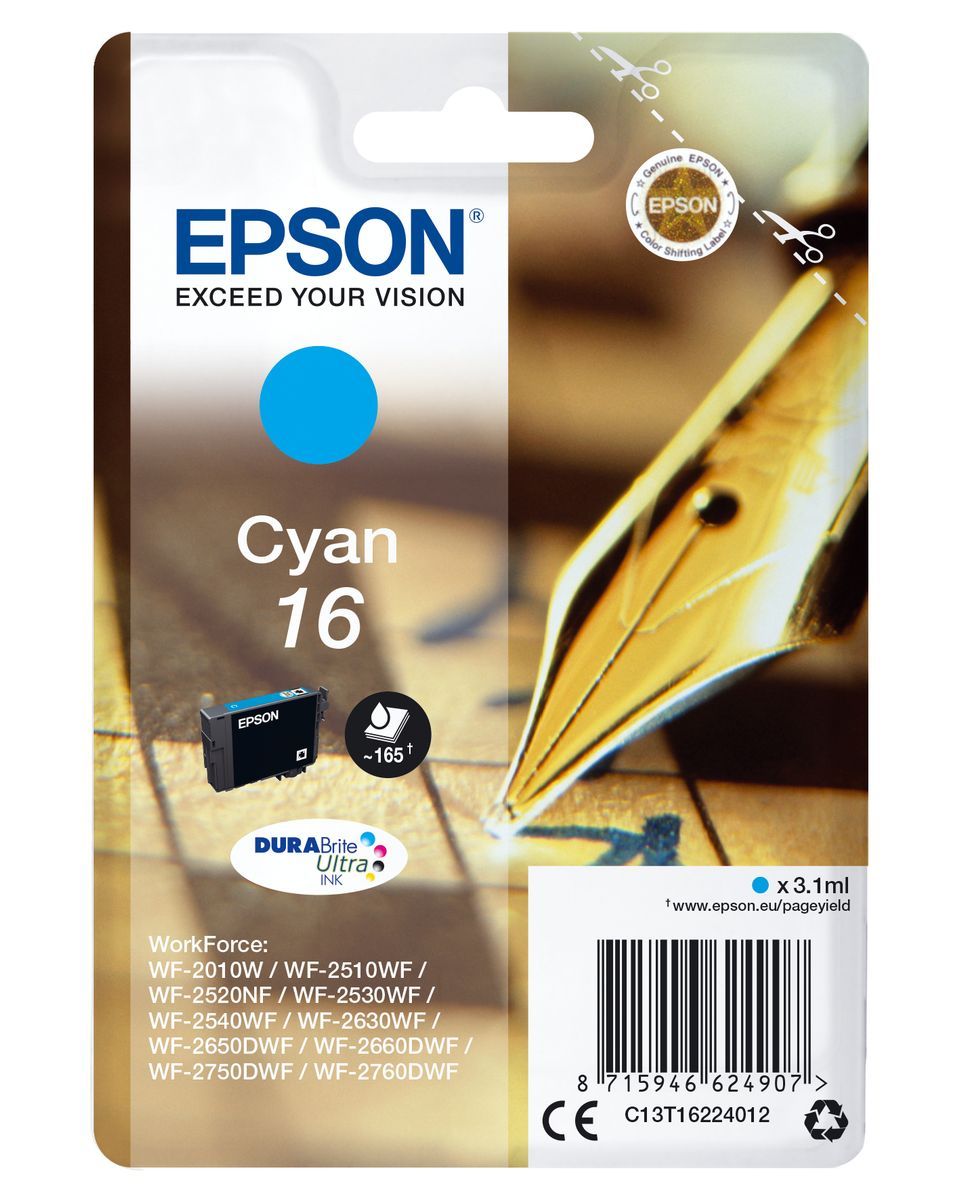 Epson Pen and crossword Singlepack Cyan 16 DURABrite Ultra Ink [C13T16224012]
