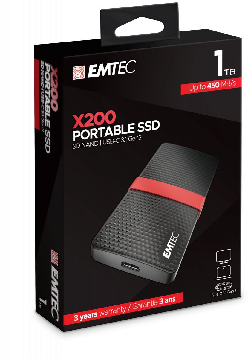 Emtec X200 1 TB USB tipo-C 3.2 Gen 1 (3.1 Gen 1) Nero, Rosso [ECSSD1TX200]