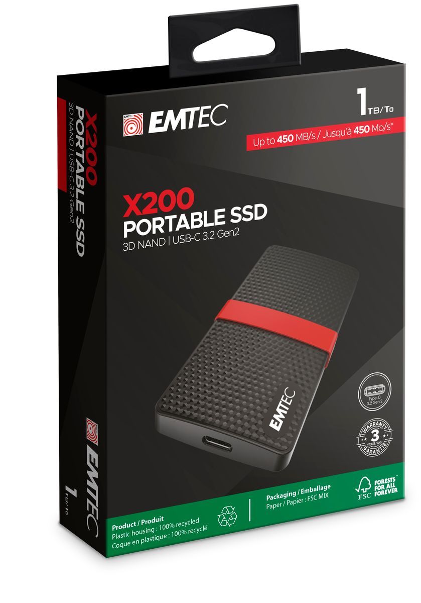 Emtec X200 1 TB USB tipo-C 3.2 Gen 1 (3.1 Gen 1) Nero, Rosso [ECSSD1TX200]