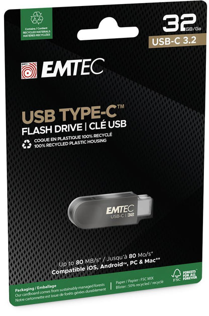 Emtec C280 unità flash USB 32 GB USB tipo-C 3.2 Gen 1 (3.1 Gen 1) Nero [ECMMD32GC283]