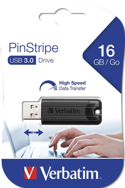 Verbatim PinStripe 16GB USB 3.0 (3.1 Gen 1) Numero di grucce Nero unità flash USB [49316]