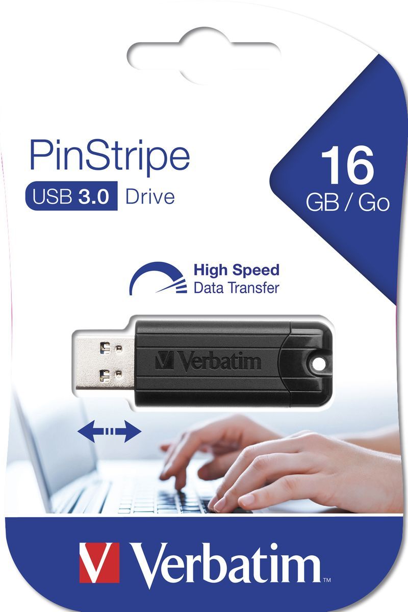 Verbatim PinStripe 16GB USB 3.0 (3.1 Gen 1) Numero di grucce Nero unità flash USB [49316]