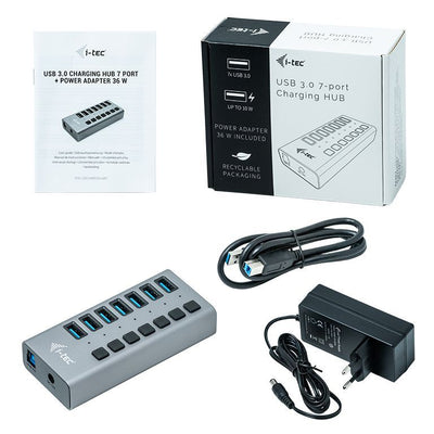 i-tec U3CHARGEHUB7 Caricabatterie per dispositivi mobili Universale Grigio AC Ricarica rapida Interno [U3CHARGEHUB7]