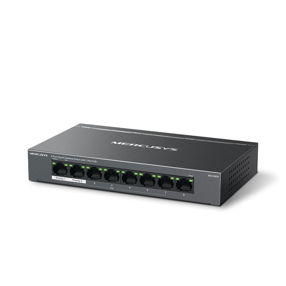 Mercusys MS108GP switch di rete Gestito Gigabit Ethernet (10/100/1000) Supporto Power over Ethernet (PoE) Nero [MS108GP]