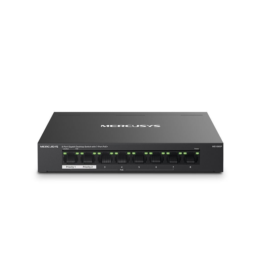 Mercusys MS108GP switch di rete Gestito Gigabit Ethernet (10/100/1000) Supporto Power over Ethernet (PoE) Nero [MS108GP]