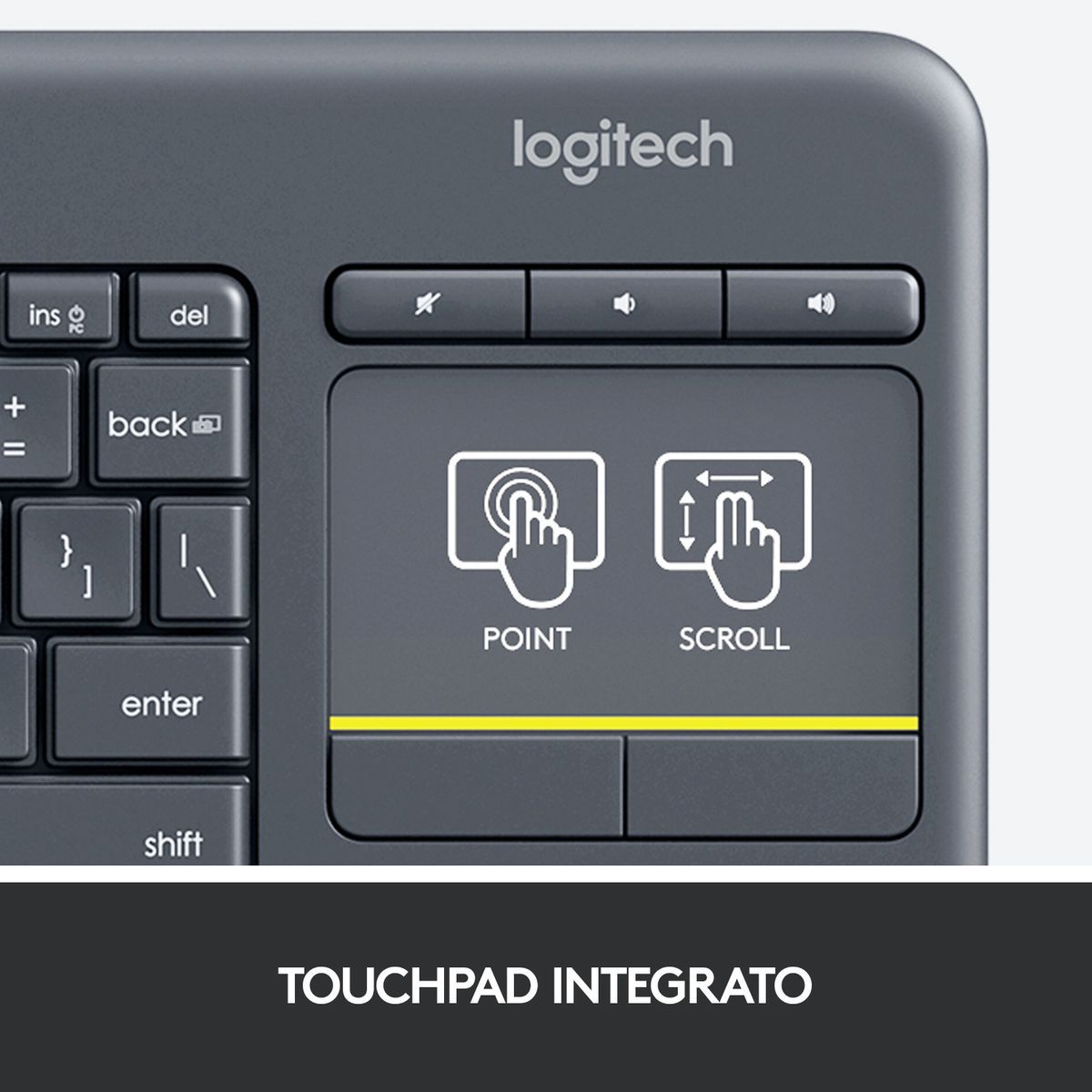 Logitech K400 Plus Tastiera Wireless Touch per tv [920-007135]