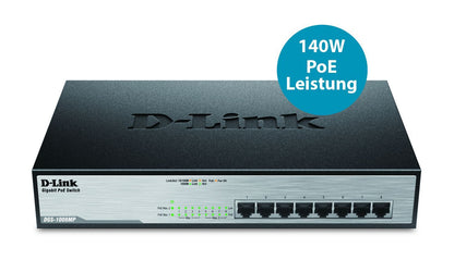 D-Link DGS-1008MP switch di rete Non gestito Gigabit Ethernet (10/100/1000) Supporto Power over Ethernet (PoE) 1U Nero [DGS-1008MP]