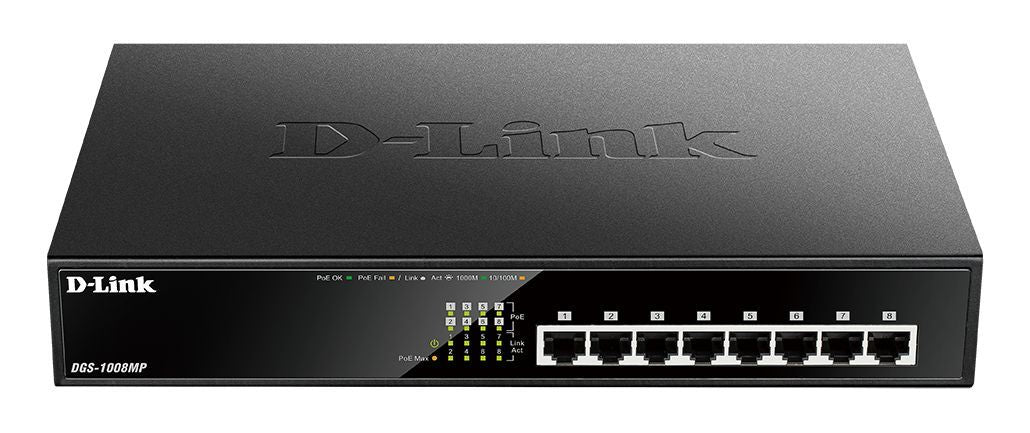 D-Link DGS-1008MP switch di rete Non gestito Gigabit Ethernet (10/100/1000) Supporto Power over Ethernet (PoE) 1U Nero [DGS-1008MP]