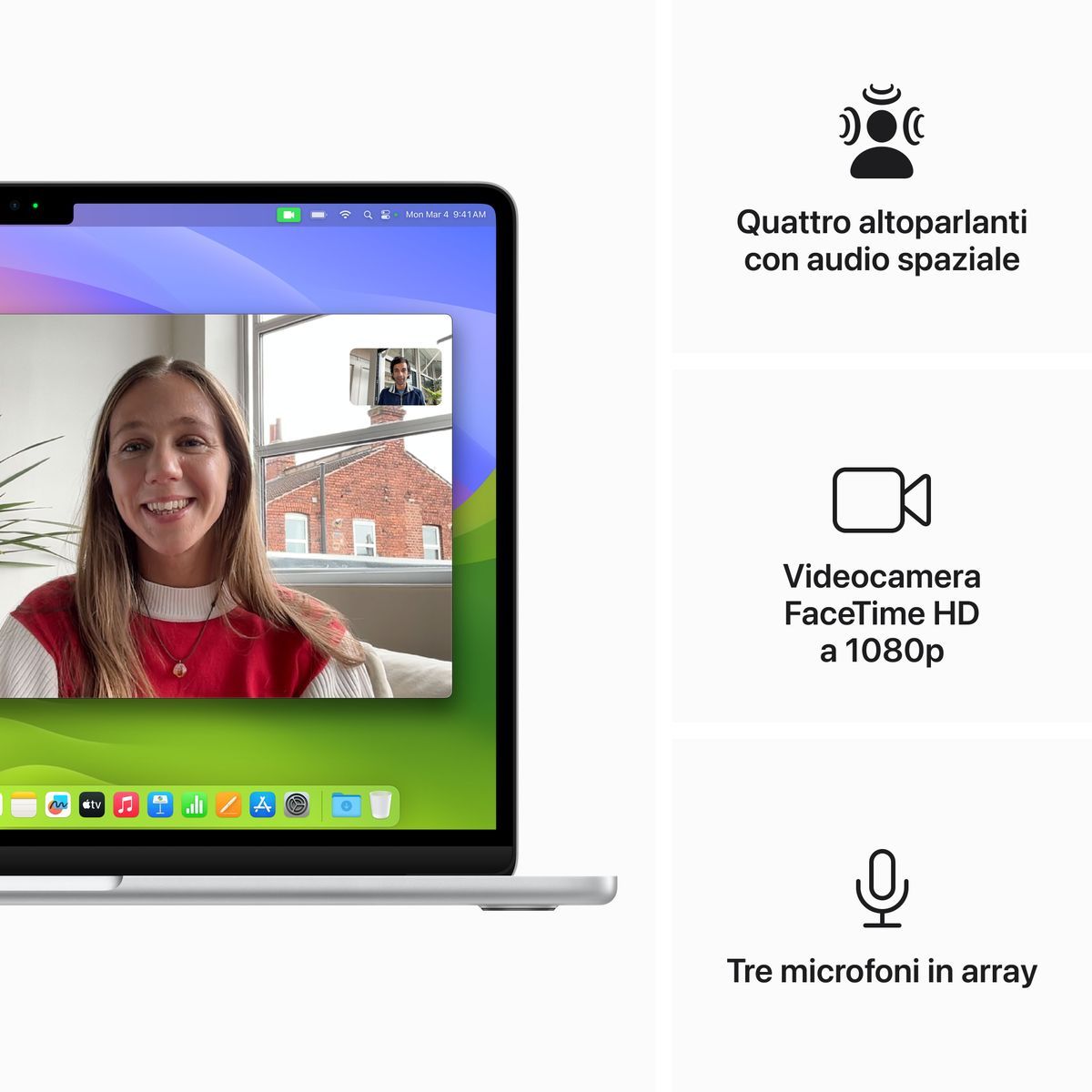 Apple MacBook Air 13": Chip M3 con CPU 8-core e GPU 10-core, 512GB SSD - Argento [MC8N4T/A]