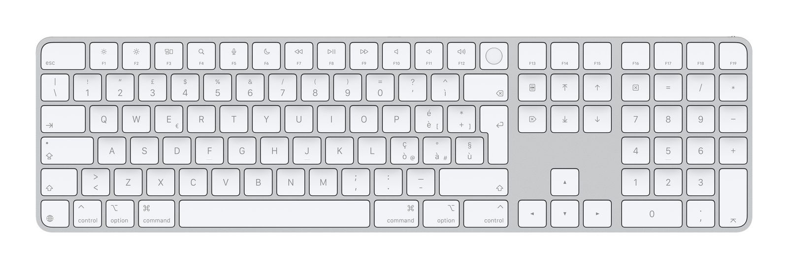 Apple Magic Keyboard con Touch ID e tastierino numerico per Mac con chip (USBC) - Italiano - Tasti bianchi [MXK73T/A]