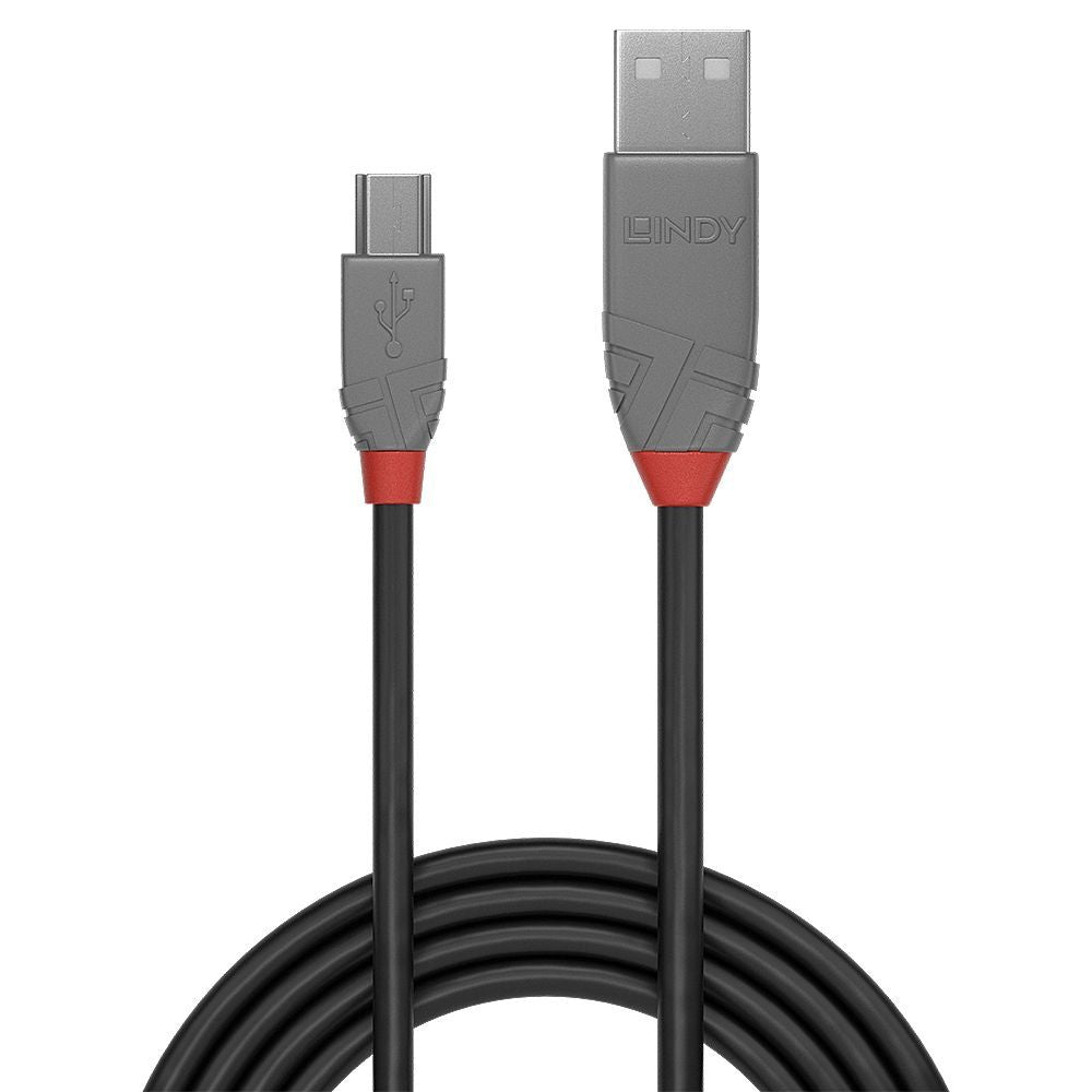 Lindy 36723 cavo USB 2 m USB 2.0 USB A Mini-USB B Nero, Grigio [LINDY36723]