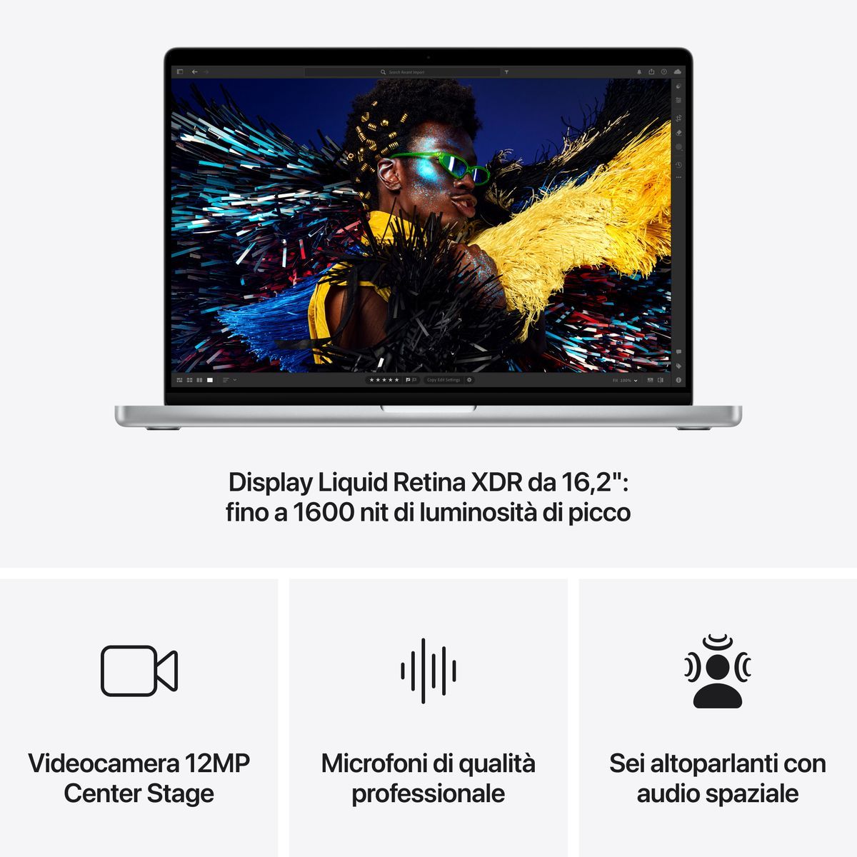 Apple MacBook Pro 16": Chip M4 Pro con cpu 14 core e gpu 20 core, 512GB SSD - Argento [MX2T3T/A]