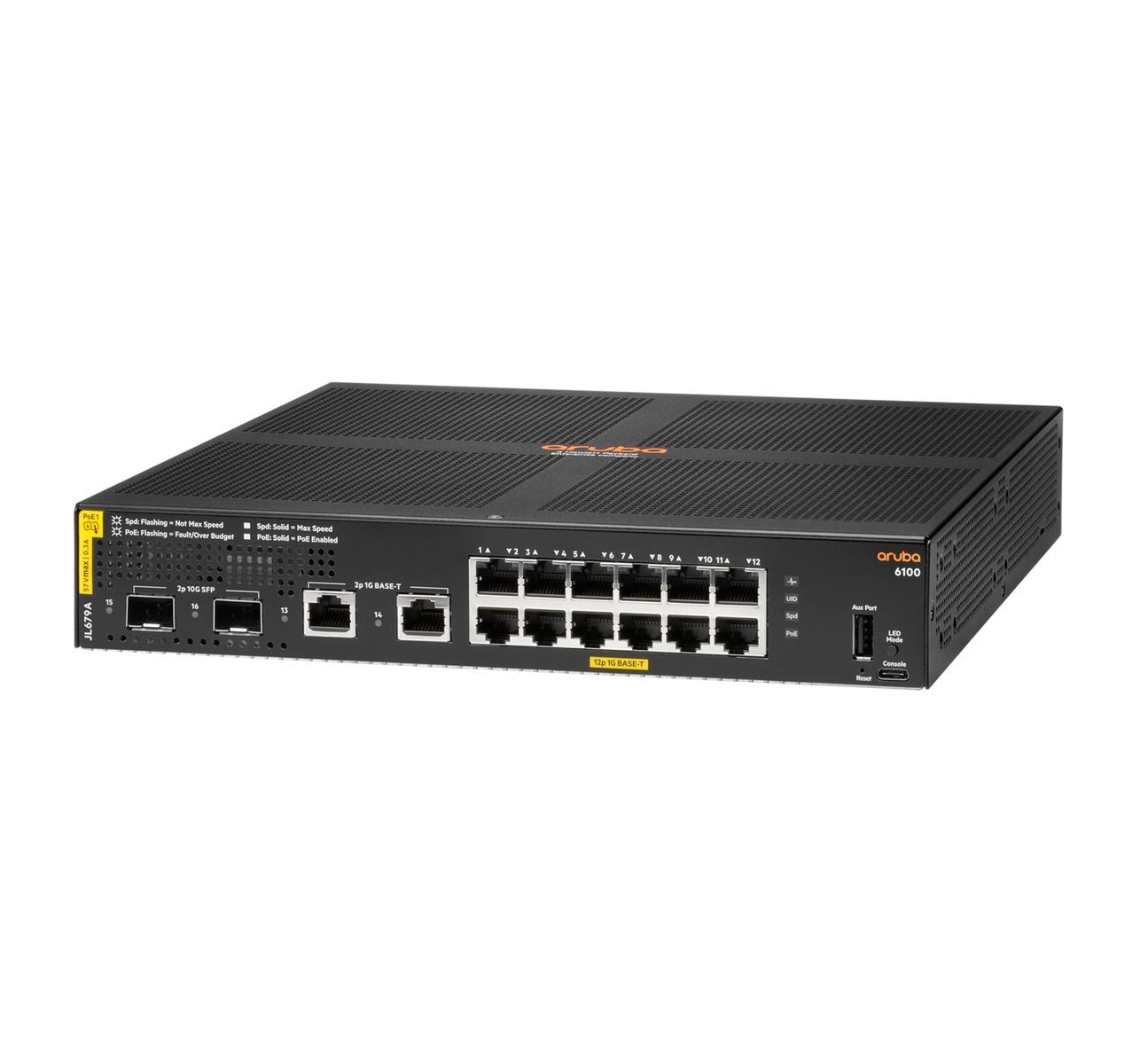 HPE Aruba Networking Aruba 6100 12G Class4 PoE 2G/2SFP+ 139W Gestito L3 Gigabit Ethernet (10/100/1000) Supporto Power over Ethernet (PoE) 1U Nero [JL679A#ABB]