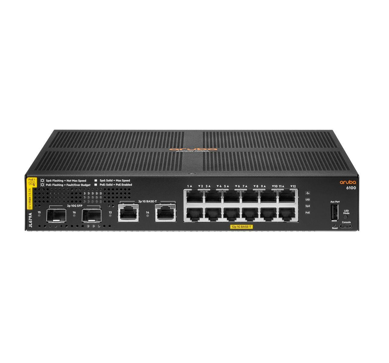HPE Aruba Networking Aruba 6100 12G Class4 PoE 2G/2SFP+ 139W Gestito L3 Gigabit Ethernet (10/100/1000) Supporto Power over Ethernet (PoE) 1U Nero [JL679A#ABB]