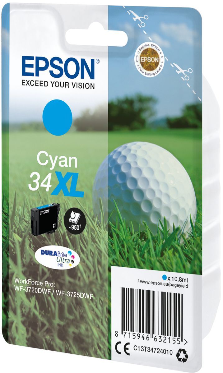 Epson Golf ball Singlepack Cyan 34XL DURABrite Ultra Ink [C13T34724010]
