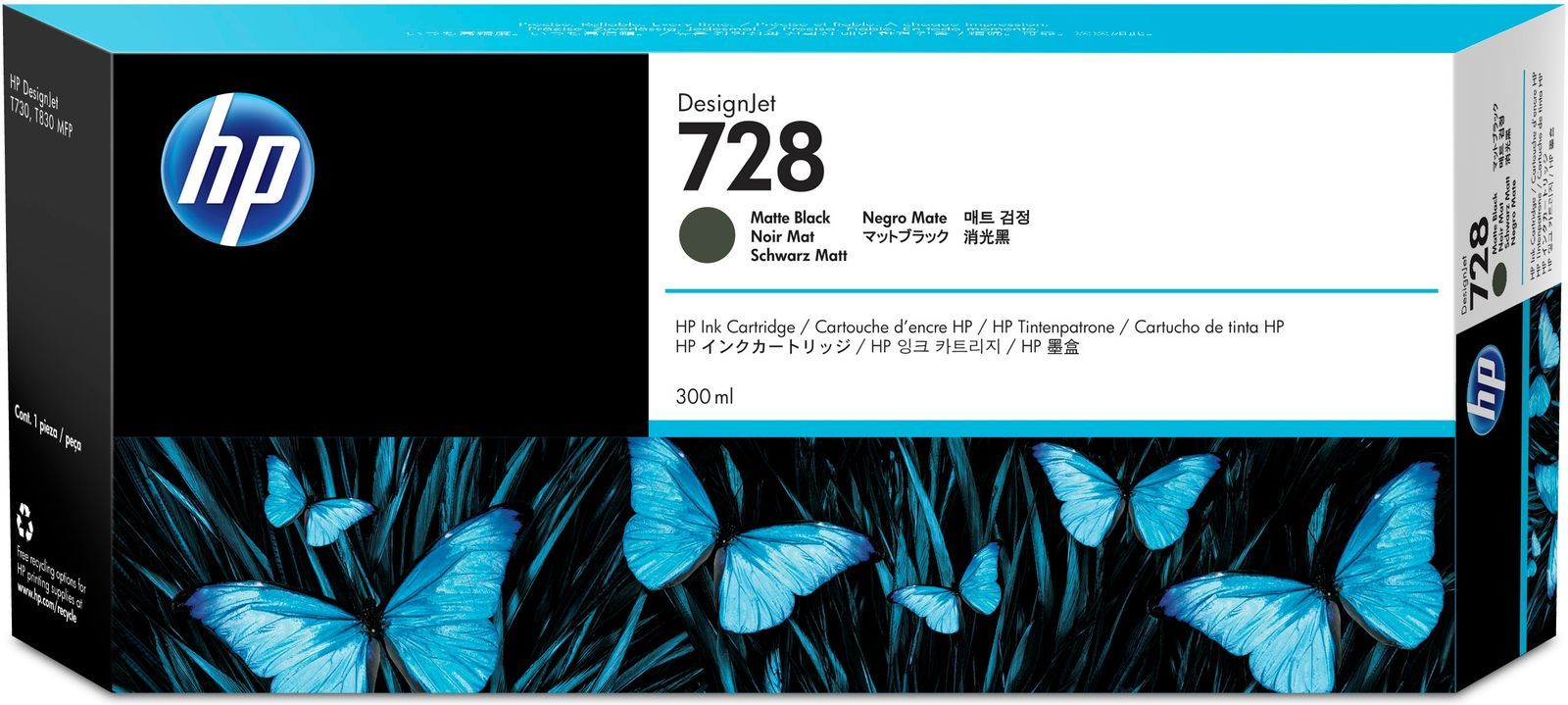 HP Cartuccia inchiostro nero opaco DesignJet 728, 300 ml [F9J68A]
