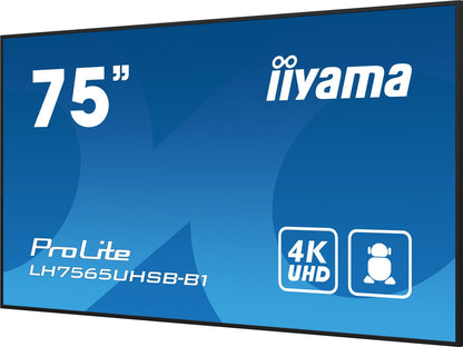 iiyama LH7565UHSB-B1 visualizzatore di messaggi Design chiosco 189,2 cm (74.5") LED Wi-Fi 800 cd/m 4K Ultra HD Nero Processore integrato Android 11 24/7 [LH7565UHSB-B1]