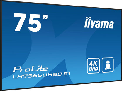 iiyama LH7565UHSB-B1 visualizzatore di messaggi Design chiosco 189,2 cm (74.5") LED Wi-Fi 800 cd/m 4K Ultra HD Nero Processore integrato Android 11 24/7 [LH7565UHSB-B1]