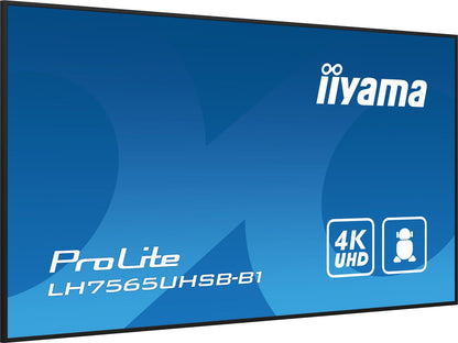 iiyama LH7565UHSB-B1 visualizzatore di messaggi Design chiosco 189,2 cm (74.5") LED Wi-Fi 800 cd/m 4K Ultra HD Nero Processore integrato Android 11 24/7 [LH7565UHSB-B1]