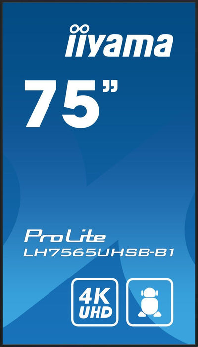 iiyama LH7565UHSB-B1 visualizzatore di messaggi Design chiosco 189,2 cm (74.5") LED Wi-Fi 800 cd/m 4K Ultra HD Nero Processore integrato Android 11 24/7 [LH7565UHSB-B1]