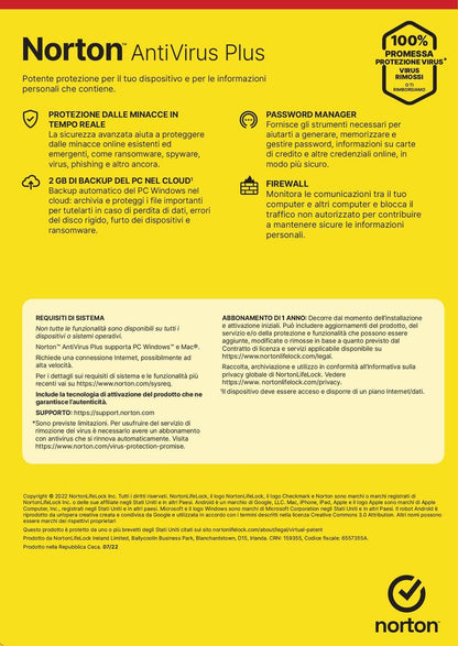 Norton Antivirus Plus 2024 1 Dispositivo Licenza di 1 anno PC o Mac [21429118]