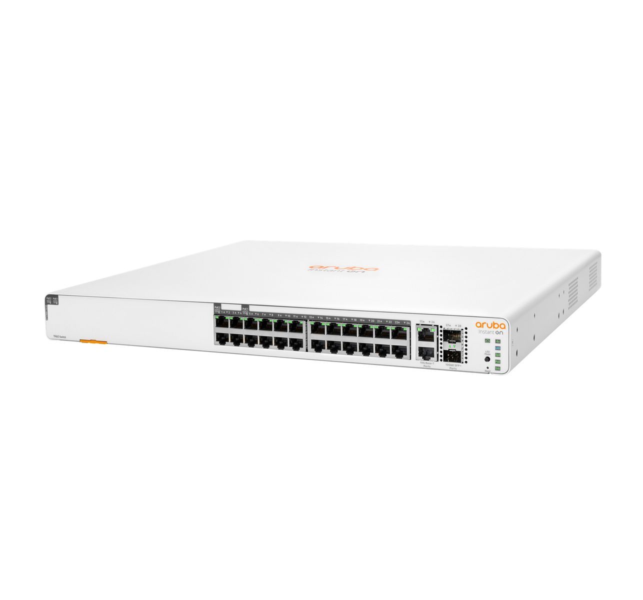 HPE Aruba Networking Aruba Instant On 1960 24G 20p Class4 4p Class6 PoE 2XGT 2SFP+ 370W Gestito L2+ Gigabit Ethernet (10/100/1000) Supporto Power over Ethernet (PoE) 1U Bianco [JL807A#ABB]