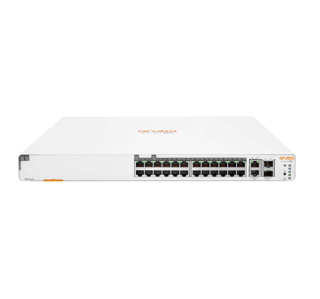 HPE Aruba Networking Aruba Instant On 1960 24G 20p Class4 4p Class6 PoE 2XGT 2SFP+ 370W Gestito L2+ Gigabit Ethernet (10/100/1000) Supporto Power over Ethernet (PoE) 1U Bianco [JL807A#ABB]