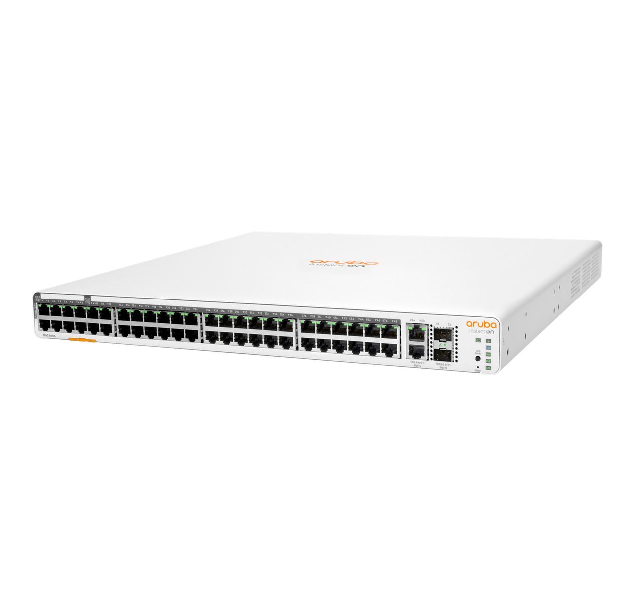HPE Aruba Networking Aruba Instant On 1960 48G 40p Class4 8p Class6 PoE 2XGT 2SFP+ 600W Gestito L2+ Gigabit Ethernet (10/100/1000) Supporto Power over Ethernet (PoE) 1U Bianco [JL809A#ABB]