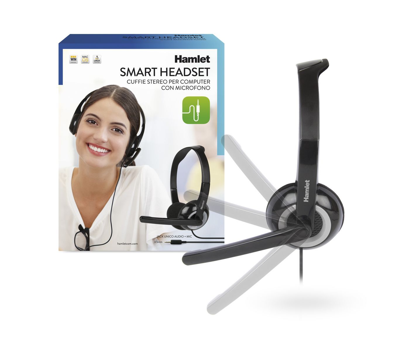Hamlet Smart Auricolare Cablato A Padiglione Ufficio Nero, Argento [HHEADMJJ]