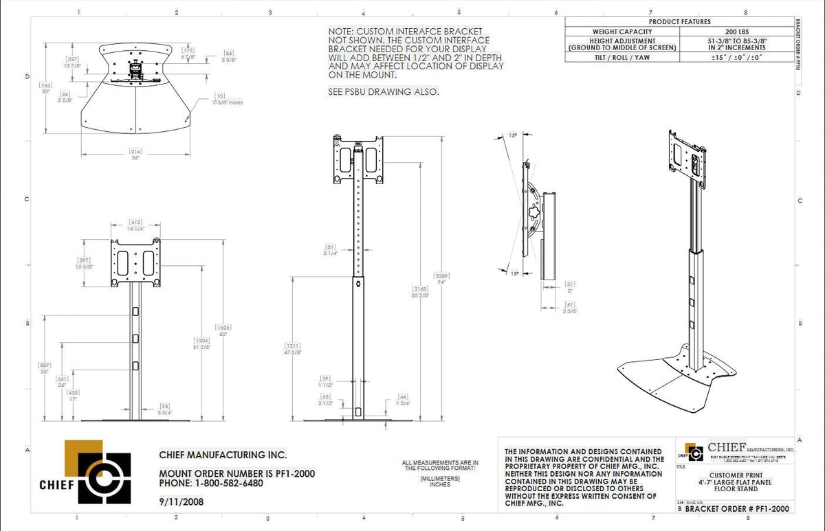 Chief PF1UB Supporto TV a parete 190,5 cm (75") Nero [CHPF1UB]
