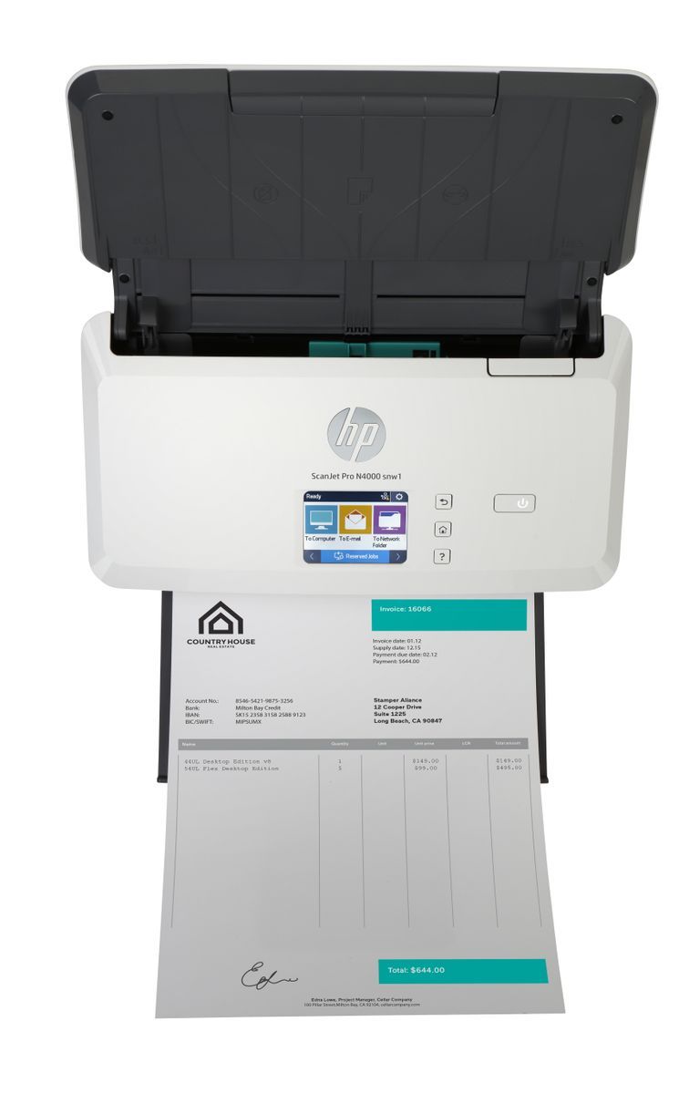HP Scanjet Pro N4000 snw1 Sheet-feed Scanner Scanner a foglio 600 x 600 DPI A4 Nero, Bianco [6FW08A#B19]