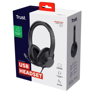 Trust Ayda Max USB Auricolare Cablato A Padiglione Ufficio USB Type-C / USB Type-A Nero [25461]