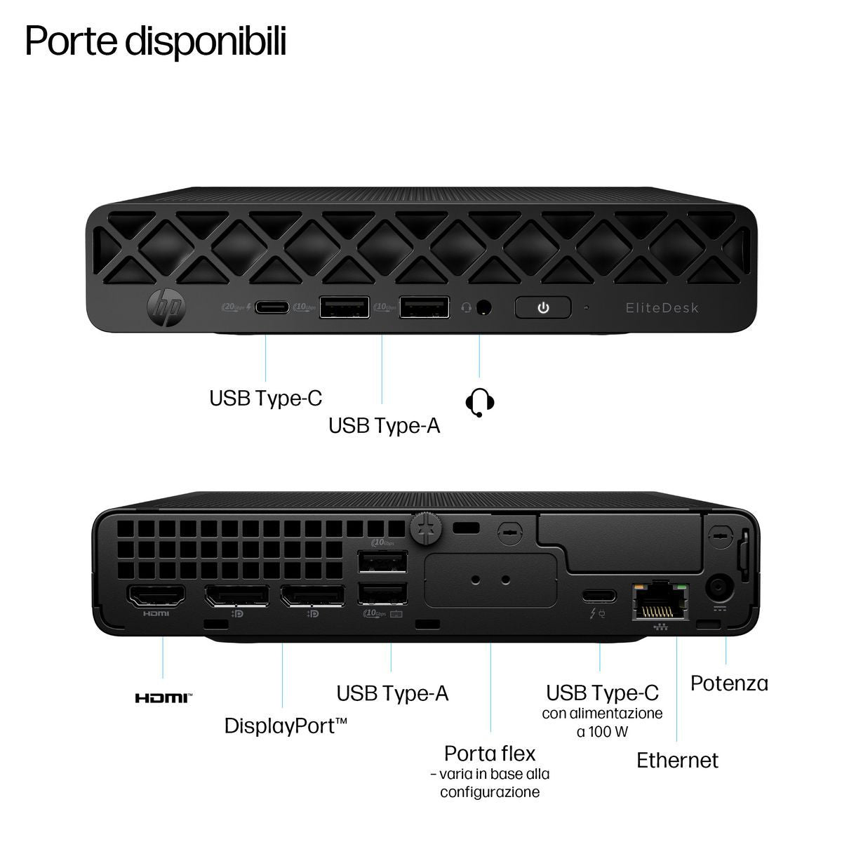 Hp EliteDesk 8 Mini G1i Desktop PC - Intel Core Ultra 7 265T - 16GB RAM - 512GB SSD - Windows 11 Pro - #ABZ - QWERTY IT - [ITALIAN] [998Q8ET#ABZ]