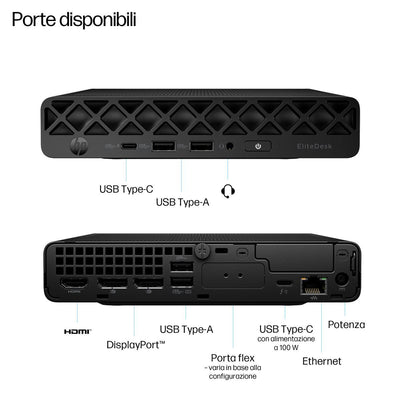 Hp EliteDesk 8 Mini G1i Desktop PC - Intel Core Ultra 7 265T - 16GB RAM - 512GB SSD - Windows 11 Pro - #ABZ - QWERTY IT - [ITALIAN] [998Q8ET#ABZ]