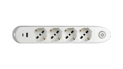 MULTIPRESA 4 SCHUKO/BIPAS+INTER+2USB BIANCO [BT-3684DBU]