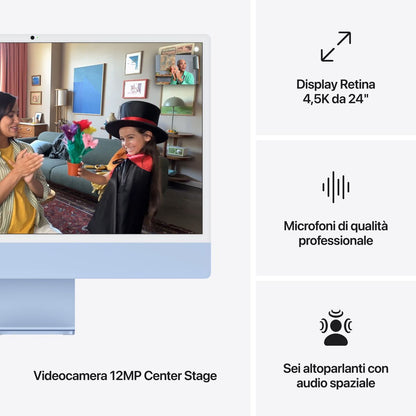 Apple iMac 24"Retina Display 4,5K, Chip M4 con CPU 10core, GPU 10core, 24GB, 512GB SSD, Blu [MD2T4T/A]