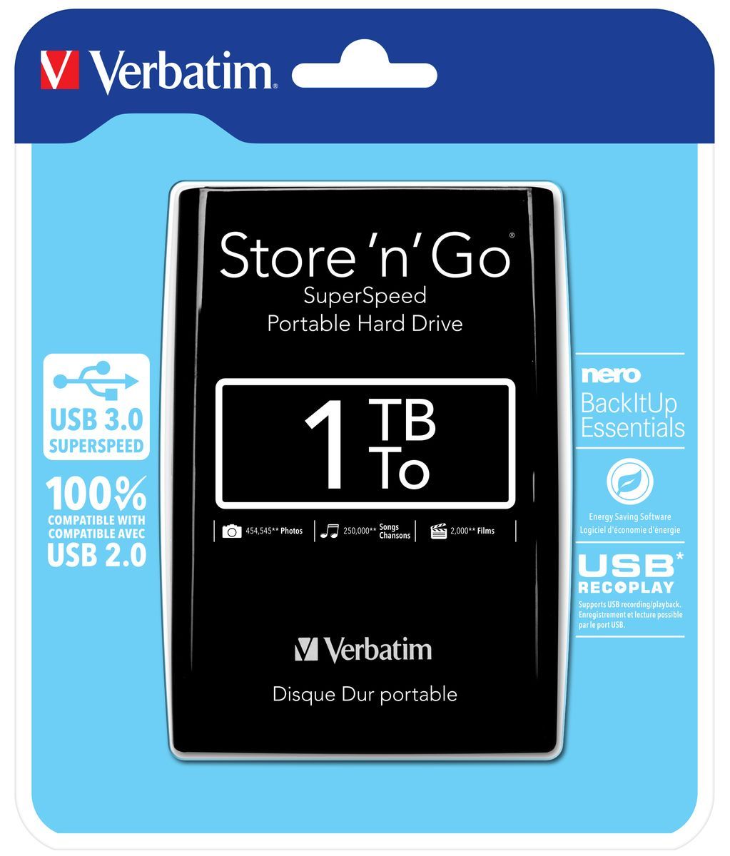 Verbatim Disco rigido portatile Store 'n' Go USB 3.0 da 1 TB Nero [53023]