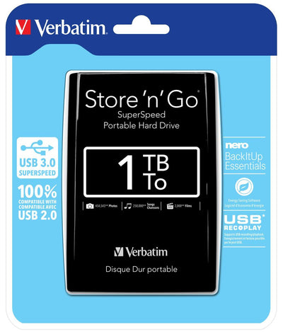 Verbatim Disco rigido portatile Store 'n' Go USB 3.0 da 1 TB Nero [53023]