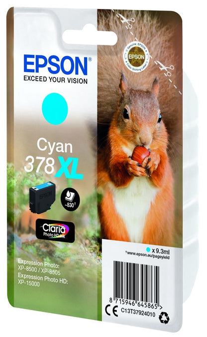 Epson Squirrel Singlepack Cyan 378XL Claria Photo HD Ink [C13T37924010]