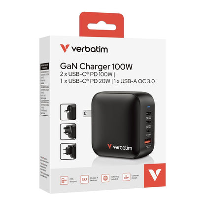 Verbatim Mini GaN Charger 100W Universale Nero AC Ricarica rapida Interno [32231]