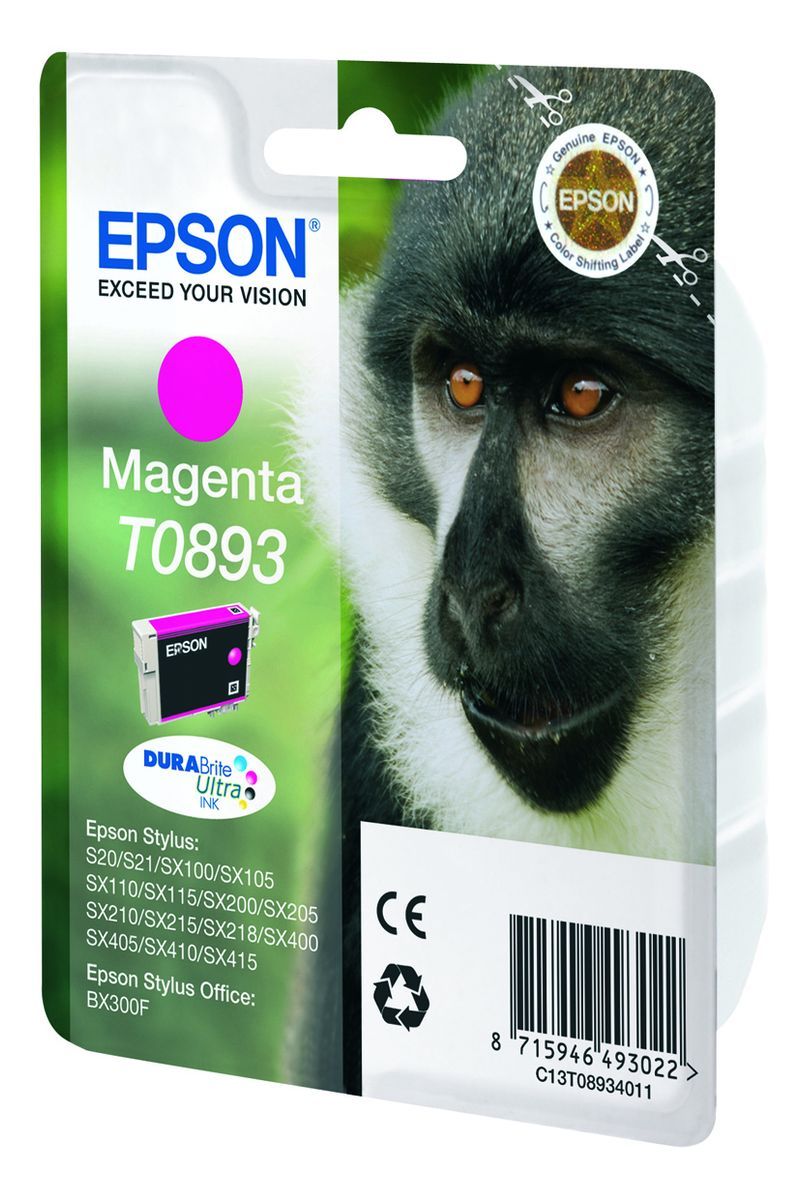 Epson Monkey Inchiostro magenta singolo DURABrite Ultra Scimmia T0893 [C13T08934011]