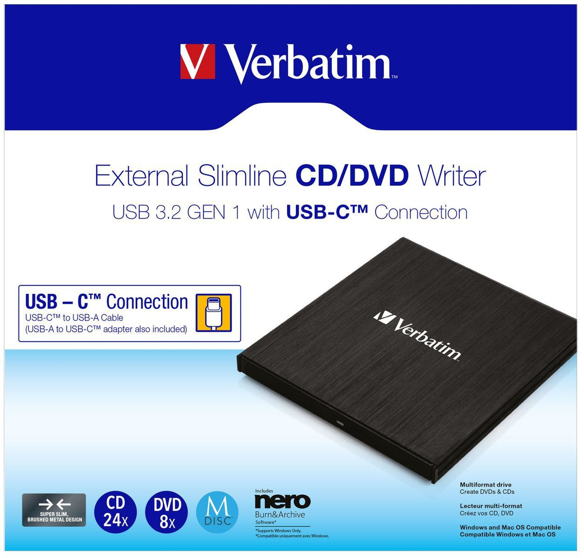 Verbatim 43886 Masterizzatore CD/DVD Esterno - USB 3.2 Gen1 Type-C [43886]