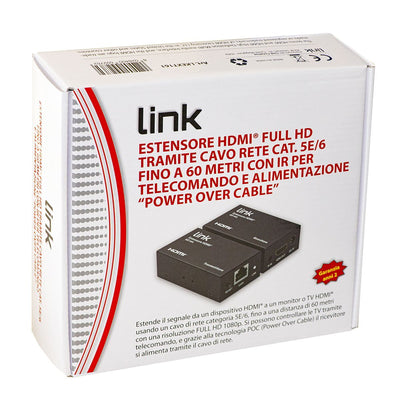 LINK Estensore Hdmi Tramite Cavo Rete Cat 6 Fino A 60 Metri 1080P Con Comando Infrarossi Alimentazione Del Ricevitore Poc (Power Over Cable) [LKEXT161]