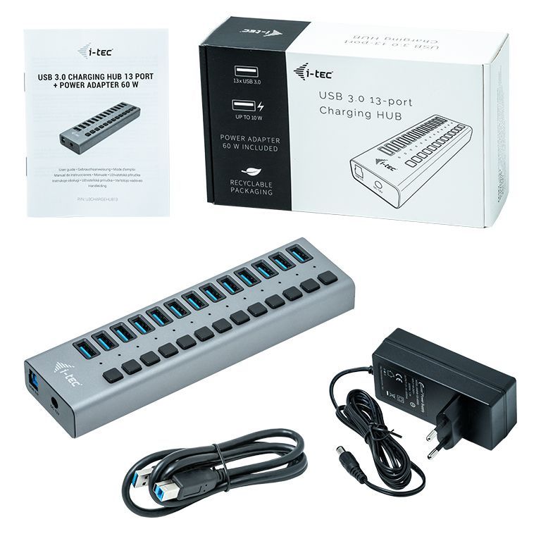 i-tec U3CHARGEHUB13 Caricabatterie per dispositivi mobili Grigio Interno [U3CHARGEHUB13]