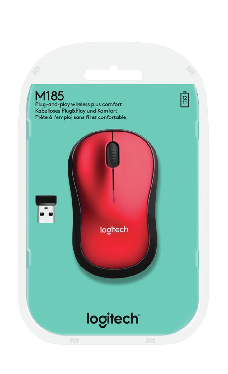 Logitech M185 mouse wireless (rosso) [910-002237]