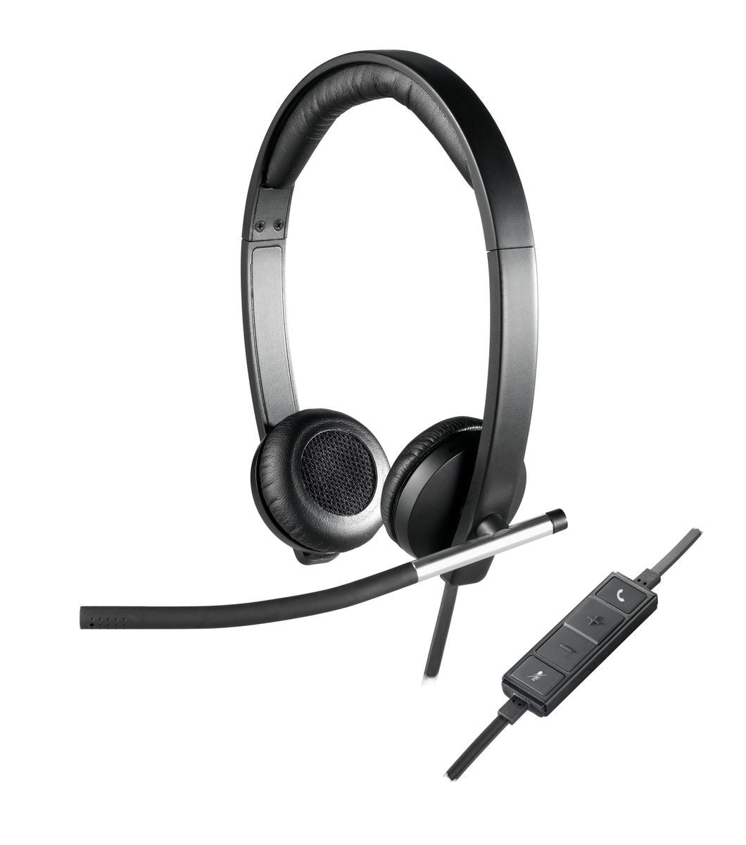 Logitech H650E Auricolare Cablato A Padiglione Ufficio USB tipo A Nero, Argento [981-000519]