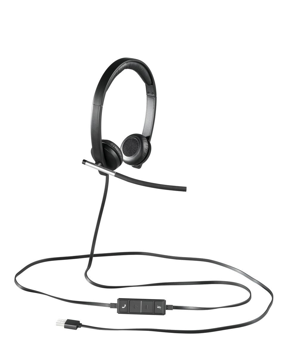 Logitech H650E Auricolare Cablato A Padiglione Ufficio USB tipo A Nero, Argento [981-000519]